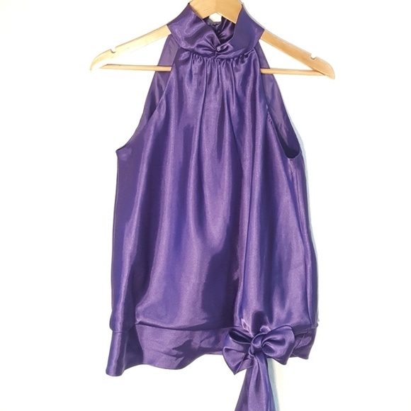 Dress Barn Tops - Eggplant Sleeveless Tie Waist Satin Blouse Top